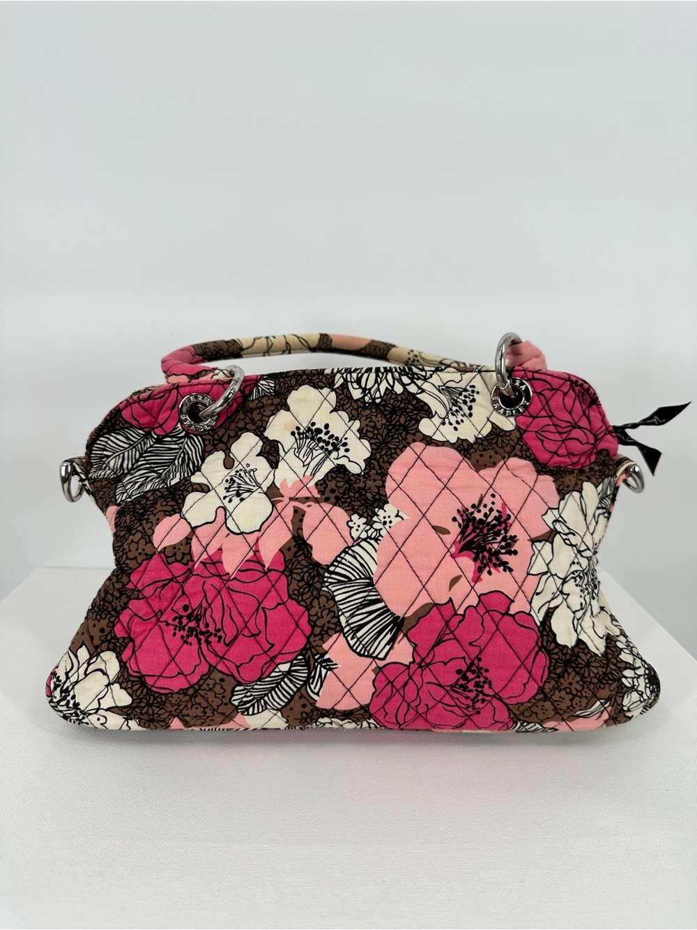 VERA BRADLEY Vintage Mocha Rouge Pink Brown Floral Quilt Cotton Satchel Handbag